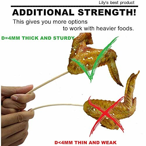 Comparison of thick and thin skewers with chicken wings.