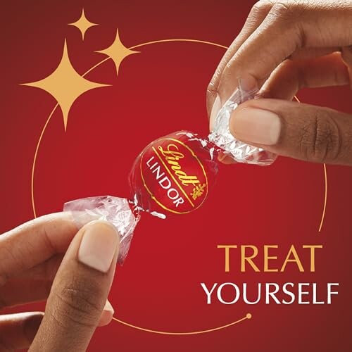 Hands unwrapping a Lindt Lindor chocolate with 'Treat Yourself' text.