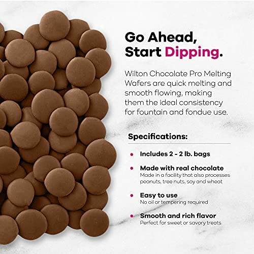 Wilton chocolate melting wafers with product specifications.